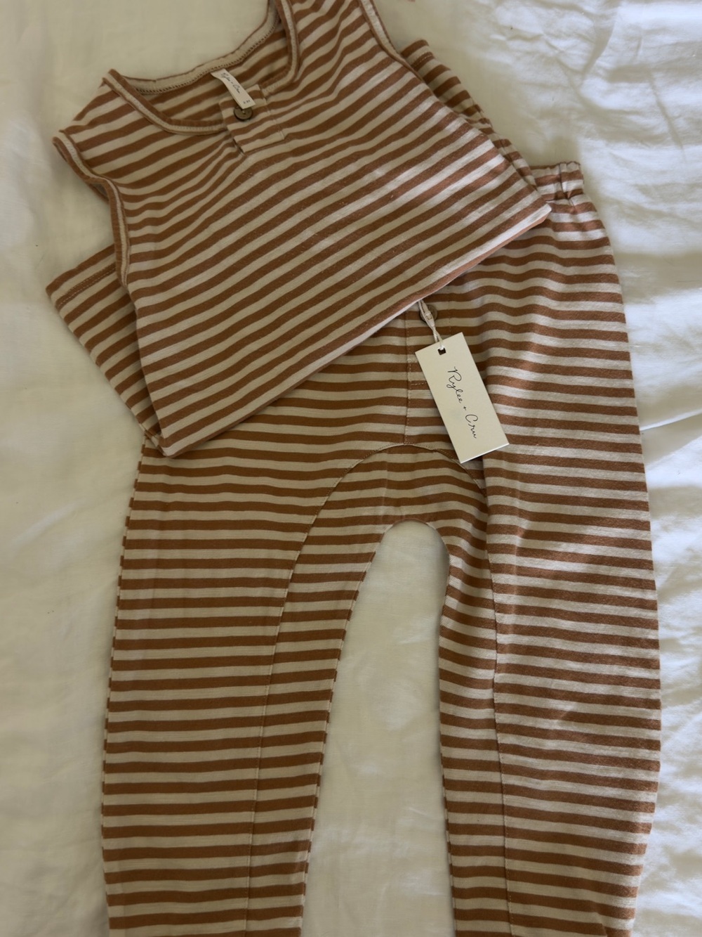 Rylee + Cru Brown and Cream Striped Tank & Leggings Set